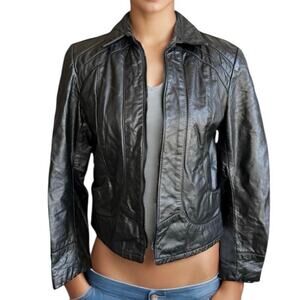 Vintage Black Leather Motorcycle Jacket motto jacket biker classic winter